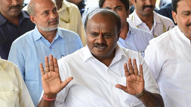 Kumaraswamy clarified that he was not blaming Gowda for it, as he knows and respects his father’s lifelong commitment towards secular identity.(PTI) Kumaraswamy clarified that he was not blaming Gowda for it, as he knows and respects his father’s lifelong commitment towards secular identity.(PTI)