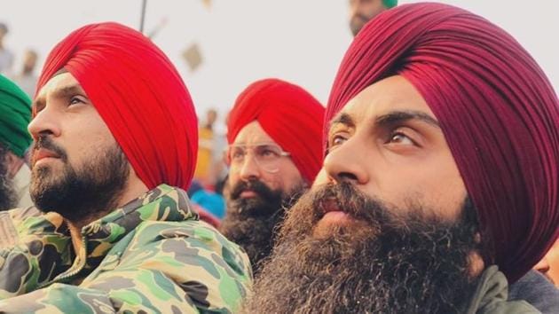 Diljit Dosanjh at the farmers’ protest at the Singhu border.