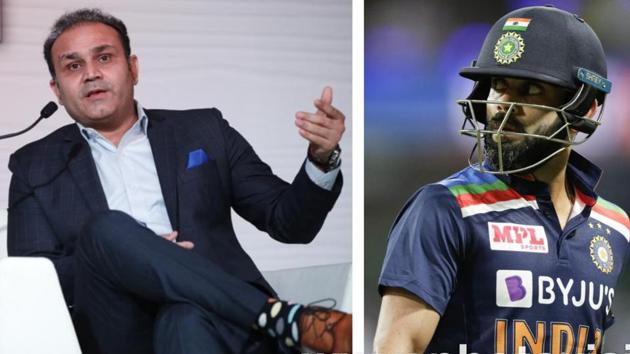 Virender Sehwag and Virat Kohli.(HT/AP) Virender Sehwag and Virat Kohli.(HT/AP)