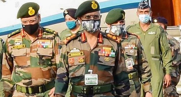 Army chief Manoj Mukund Naravane reviews the security and operational preparedness of Kharga Corps, at Ambala cantonment.(PTI/ File photo)