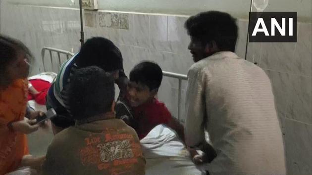 A patient is brought to a hospital on Sunday after hundreds took ill in Eluru town in Andhra Pradesh’s West Godavari district with complaints of giddiness and epilepsy.(ANI Photo)