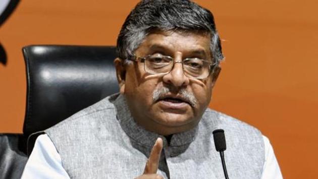 Union minister for law and justice Ravi Shankar Prasad.(File photo) Union minister for law and justice Ravi Shankar Prasad.(File photo)