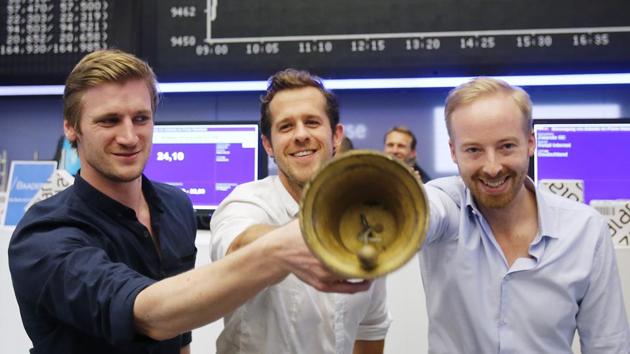 In this, the three CEOs of German online warehouse Zalando, David Schneider, Robert Gentz and Rubin Ritter, from left, ring the bell during the company's initial public offering at the stock market in Frankfurt, Germany. The chief executive of online fashion retailer Zalando Rubin Ritter is stepping down to focus on his family, saying his wife’s career should “take priority” in the coming years. Ritter has been one of three chief executives at Zalando since 2010. (AP) In this, the three CEOs of German online warehouse Zalando, David Schneider, Robert Gentz and Rubin Ritter, from left, ring the bell during the company's initial public offering at the stock market in Frankfurt, Germany. The chief executive of online fashion retailer Zalando Rubin Ritter is stepping down to focus on his family, saying his wife’s career should “take priority” in the coming years. Ritter has been one of three chief executives at Zalando since 2010. (AP)