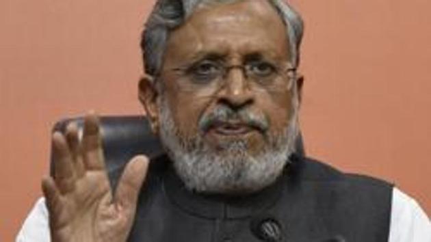 Senior Bihar BJP leader Sushil Kumar Modi was declared elected unopposed to the Rajya Sabha(Vipin Kumar/HT PHOTO)