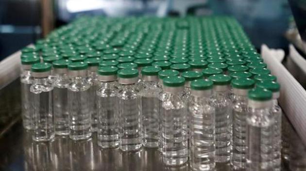 Vials of COVISHIELD before they are packaged inside a lab at Serum Institute of India, Pune, earlier in November.(File photo)