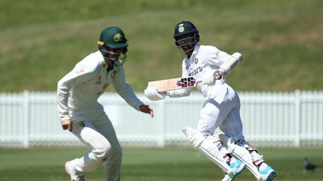 Indian wicketkeeper-batsman Wriddhiman Saha playing a shot at India A vs Australia A practice match(BCCI/Twitter)