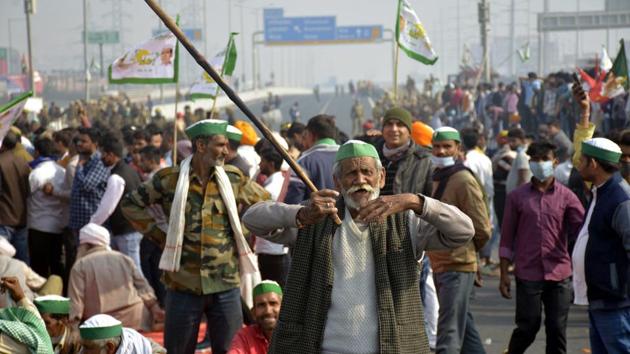 A farmer reacts at Delhi - UP border in protest against new farm laws, in Ghaziabad, India, on Tuesday, December 8, 2020.(Photo: Sakib Ali /Hindustan Times)