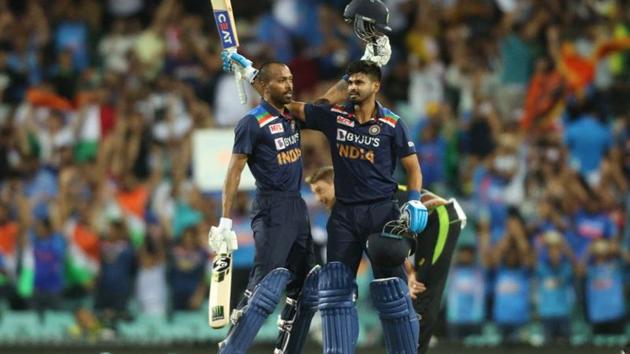 India's Hardik Pandya and Shreyas Iyer celebrate after the match. (REUTERS) India's Hardik Pandya and Shreyas Iyer celebrate after the match. (REUTERS)