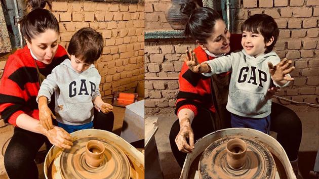 Kareena Kapoor and Taimur had a great time during a pottery session as they made the most of their free time while Saif remained busy with the film shoot.