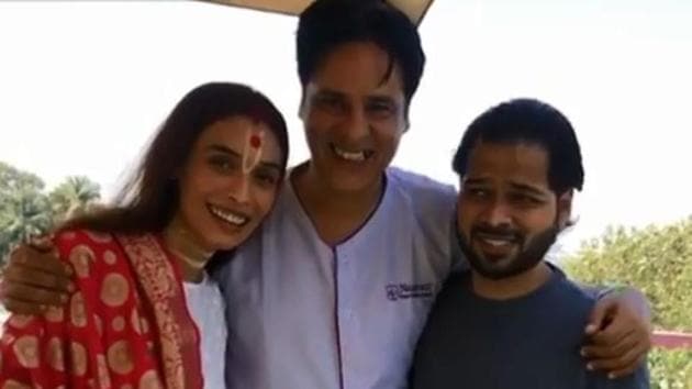 Rahul Roy poses with his sister and a friend, while recovering in hospital.