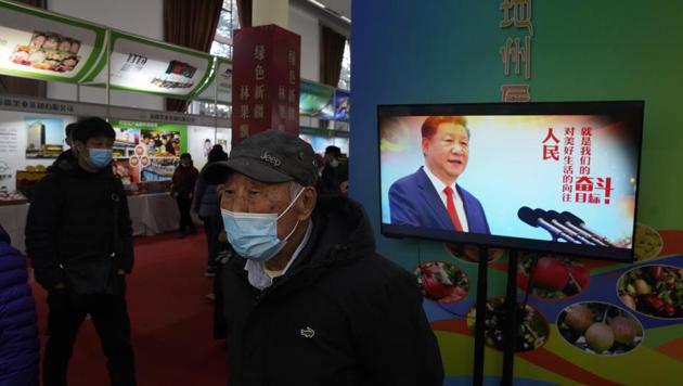 A display showing Chinese President Xi Jinping with the slogan "The People's desire for the good life is the goal we fight for" during the 11th Xinjiang Agricultural Produce Beijing Fair held in Beijing on December 5. (AP file) A display showing Chinese President Xi Jinping with the slogan "The People's desire for the good life is the goal we fight for" during the 11th Xinjiang Agricultural Produce Beijing Fair held in Beijing on December 5. (AP file)