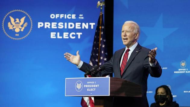 President-elect Joe Biden speaks during an event at The Queen theater in Wilmington on Tuesday.(AP File Photo)