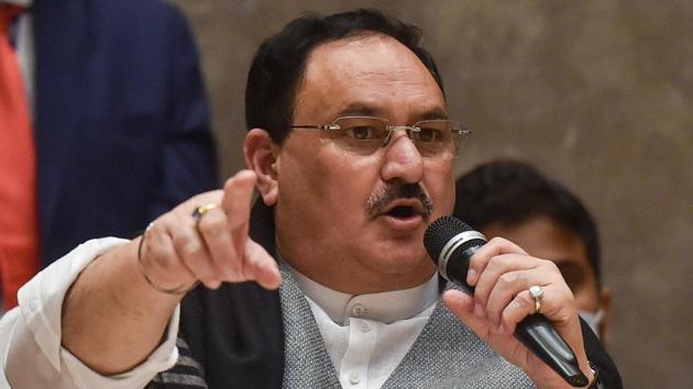 BJP president JP Nadda addresses a press conference at the end of his two-day visit to West Bengal in Kolkata, on Thursday.(PTI)