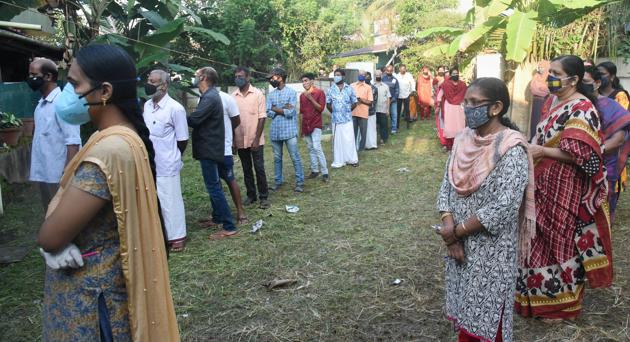 Polls were held for 8,116 wards of 451 local bodies in Kottayam, Ernakulam, Thrissur, Palakkad and Wayanad districts. (PTI Photo) Polls were held for 8,116 wards of 451 local bodies in Kottayam, Ernakulam, Thrissur, Palakkad and Wayanad districts. (PTI Photo)