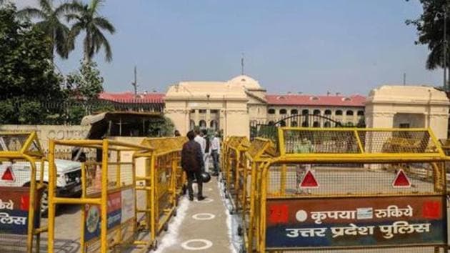 People undergo thermal screening outside Allahabad high court.(File photo)