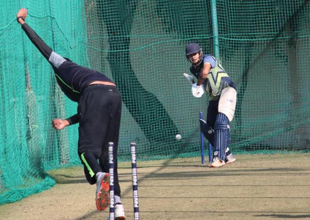 Players practising in the nets at the PCA Stadium in Phase 9, Mohali, on Friday. (Gurminder Singh/HT) Players practising in the nets at the PCA Stadium in Phase 9, Mohali, on Friday. (Gurminder Singh/HT)