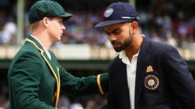 Steve Smith of Australia shakes hands with Virat Kohli.(Cricket Australia/Getty Images)