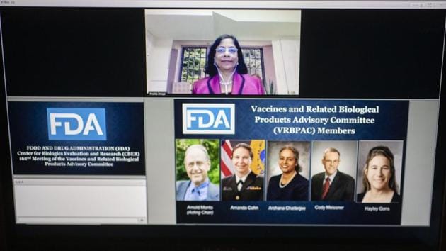 Prabhakara Atreya, acting designated federal officer of Vaccines and Related Biological Products Advisory Committee (VRBPAC), attends a virtual public meeting of the US Food and Drug Administration in Tiskilwa, Illinois, US on December 10.(Bloomberg)