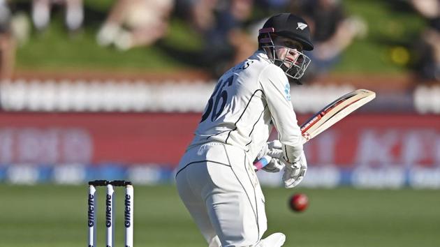 New Zealand's Henry Nicholls watches a shot he made against the West Indies during play on the first day of their second cricket test at Basin Reserve in Wellington, New Zealand. (AP) New Zealand's Henry Nicholls watches a shot he made against the West Indies during play on the first day of their second cricket test at Basin Reserve in Wellington, New Zealand. (AP)