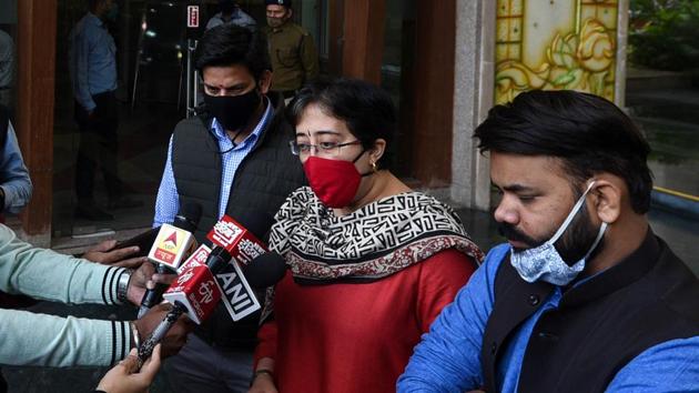 AAP MLA Atishi Marlena interacts with the media. (Biplov Bhuyan/HT PHOTO) AAP MLA Atishi Marlena interacts with the media. (Biplov Bhuyan/HT PHOTO)