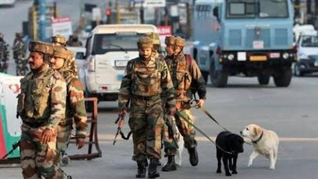 File photo: Security officials near Nagrota, Jammu and Kashmir. (HT Photo) File photo: Security officials near Nagrota, Jammu and Kashmir. (HT Photo)