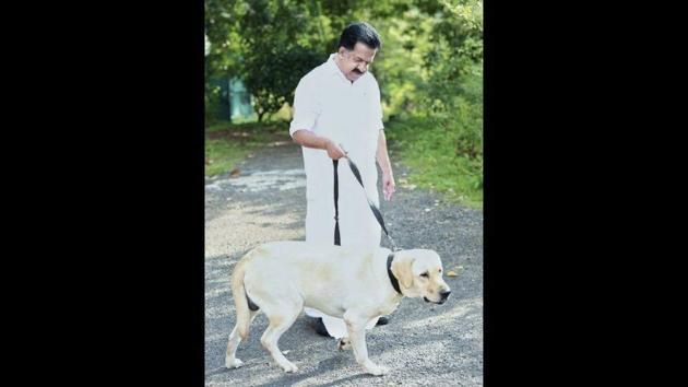 The image shows Ramesh Chennithala and his pet dog Scobby. (Facebook/@rameshchennithala) The image shows Ramesh Chennithala and his pet dog Scobby. (Facebook/@rameshchennithala)