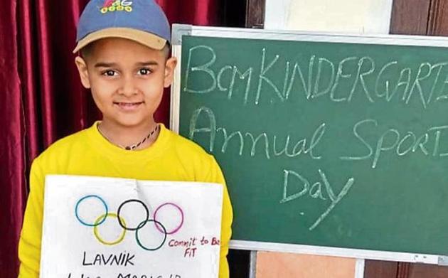 A student of BCM Kindergarten, Basant Avenue, Dugri, Ludhiana, taking part in the virtual sports day. (HT) A student of BCM Kindergarten, Basant Avenue, Dugri, Ludhiana, taking part in the virtual sports day. (HT)