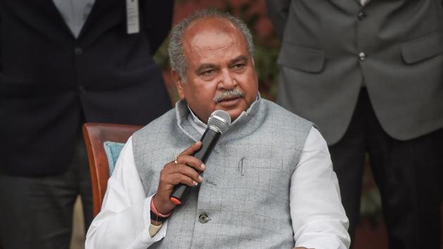 Union Agriculture Minister Narendra Singh Tomar speaks to farmers from Uttarakhand on the Centre's farm reform laws, in New Delhi. (PTI) Union Agriculture Minister Narendra Singh Tomar speaks to farmers from Uttarakhand on the Centre's farm reform laws, in New Delhi. (PTI)