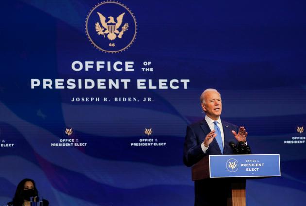 U.S. President-elect Joe Biden announces another round of nominees and appointees for his administration as U.S. Vice President-elect Kamala Harris listens during a news conference at his transition headquarters in Wilmington, Delaware, U.S., December 11, 2020. REUTERS/Mike Segar (REUTERS) U.S. President-elect Joe Biden announces another round of nominees and appointees for his administration as U.S. Vice President-elect Kamala Harris listens during a news conference at his transition headquarters in Wilmington, Delaware, U.S., December 11, 2020. REUTERS/Mike Segar (REUTERS)