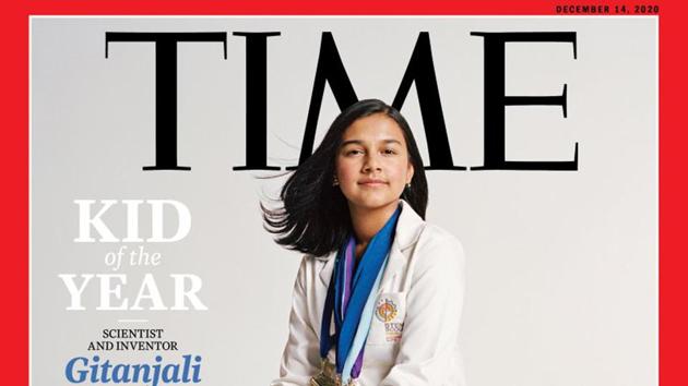 This undated photo provided by Time Magazine shows the cover of its Dec. 14, 2020 issue, featuring 15-year-old Colorado high school student and young scientist Gitanjali Rao, who has been named the magazine's first-ever "Kid of the Year." (Sharif Hamza for TIME via AP)