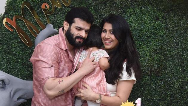 Karan Patel and Ankita Bhargava with their daughter Mehr at her first birthday party.