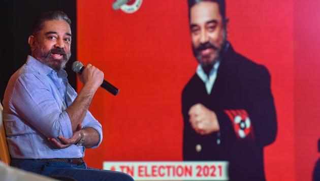 Makkal Needhi Maiam (MNM) founder and actor Kamal Haasan addresses a press conference, in Chennai.(PTI)