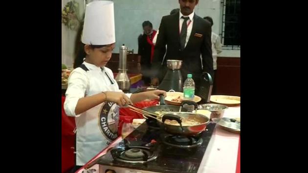 The image shows SN Lakshmi Sai Sri cooking.(ANI) The image shows SN Lakshmi Sai Sri cooking.(ANI)