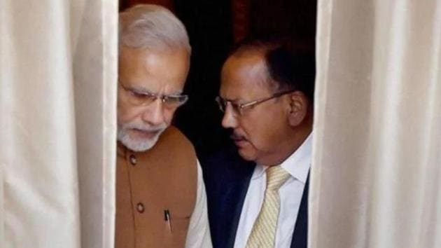 National Security Adviser Ajit Doval with Prime Minister Narendra Modi.(PTI)