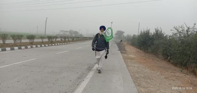 Joginder Singh on his way to Delhi on Wednesday.