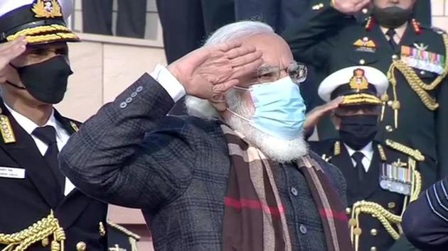 Prime Minister Narendra Modi at the National War Memorial in New Delhi on Wednesday.(ANI Photo)