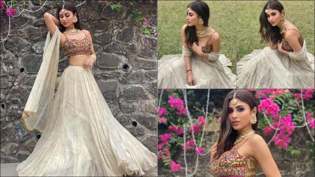 Mouni Roy slays mehendi look in <span class='webrupee'>₹</span>42k multicoloured choli-ecru lehenga set(Instagram/imouniroy)