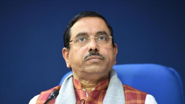 Minister of parliamentary affairs Pralhad Joshi during a media briefing on January 8, 2020.(Sonu Mehta/HT Archive)