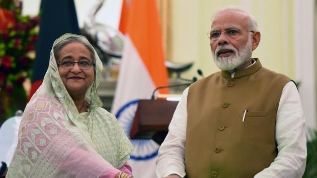 File photo: Prime Minister Narendra Modi and Bangladesh Prime Minister Sheikh Hasina. (Mohd Zakir/HT PHOTO) File photo: Prime Minister Narendra Modi and Bangladesh Prime Minister Sheikh Hasina. (Mohd Zakir/HT PHOTO)