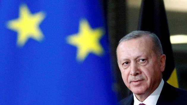 FILE PHOTO: Turkish President Tayyip Erdogan arrives for a meeting with EU Council President Charles Michel in Brussels, Belgium March 9, 2020. REUTERS/Francois Lenoir FILE PHOTO: Turkish President Tayyip Erdogan arrives for a meeting with EU Council President Charles Michel in Brussels, Belgium March 9, 2020. REUTERS/Francois Lenoir