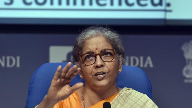 Sitharaman mentioned that the government has taken several measures to support the economy but no amount of intervention will be adequate to deal with the crisis triggered by the Covid-19 pandemic. (Sanjeev Verma/HT PHOTO)