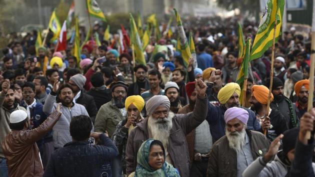 Farmers from Punjab arrive to join the Shaheen Bagh and Jamia University protests on January 15. This year, another protest -- this time over three farm laws that aim to liberalise the farm economy -- continues to rage with thousands of farmers on a similar sit-in protest at several of the Capital’s entry points. (Burhaan Kinu / HT Archive)