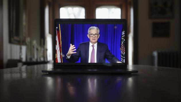 Jerome Powell, chairman of the US Federal Reserve, speaks during a virtual news conference in Tiskilwa, Illinois, US on Wednesday.(Bloomberg)