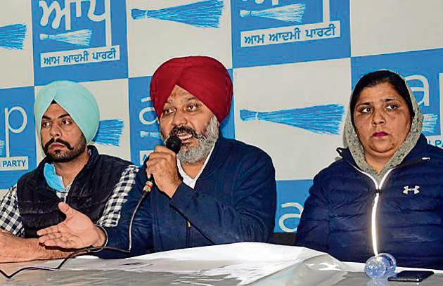 AAP MLA Harpal Singh Cheema (middle) addressing a press conference in Ludhiana on Thursday. (Gurpreet Singh/HT) AAP MLA Harpal Singh Cheema (middle) addressing a press conference in Ludhiana on Thursday. (Gurpreet Singh/HT)