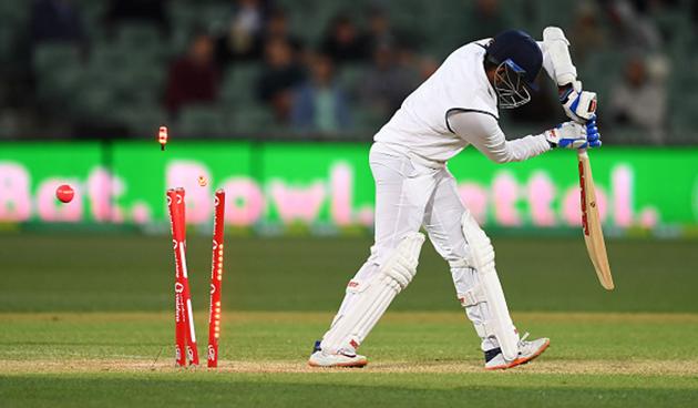 Having to play out six overs, Prithvi Shaw was cleaned up by Pat Cummins as India ended the day on 9/1, with a lead of 62 runs. (getty)