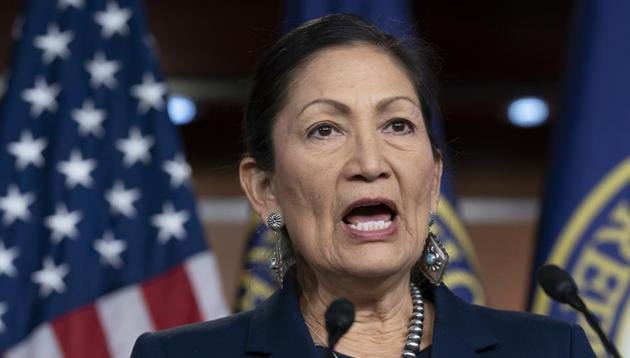FILE - In this March 5, 2020, file photo Rep. Deb Haaland, D-N.M., Native American Caucus co-chair, speaks to reporters about the 2020 Census on Capitol Hill in Washington. (AP Photo/J. Scott Applewhite, File) FILE - In this March 5, 2020, file photo Rep. Deb Haaland, D-N.M., Native American Caucus co-chair, speaks to reporters about the 2020 Census on Capitol Hill in Washington. (AP Photo/J. Scott Applewhite, File)