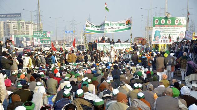Naresh Tikait, National President of the Bharatiya Kisan Union (BKU) takes part in a khap panchayat at the blockade on National Highway-9 (NH9) by farmers against the new farm laws, near Ghazipur in New Delhi, India on Thursday December 17, 2020. (Photo by Sakib Ali /Hindustan Times) Naresh Tikait, National President of the Bharatiya Kisan Union (BKU) takes part in a khap panchayat at the blockade on National Highway-9 (NH9) by farmers against the new farm laws, near Ghazipur in New Delhi, India on Thursday December 17, 2020. (Photo by Sakib Ali /Hindustan Times)