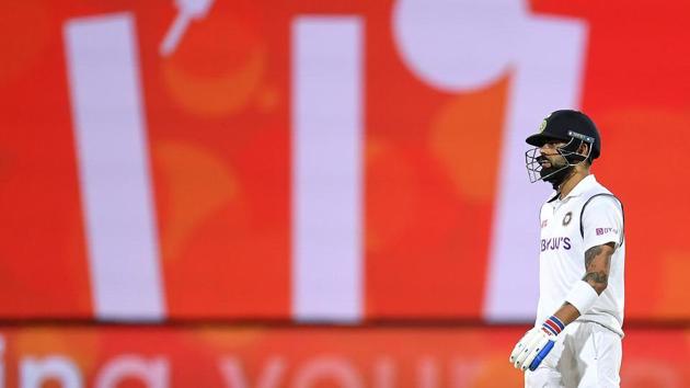 Indian captain Virat Kohli leaves the field after being run out on day 1 of the first test match between Australia and India at Adelaide Oval, Adelaide, Australia, December 17, 2020.(REUTERS)