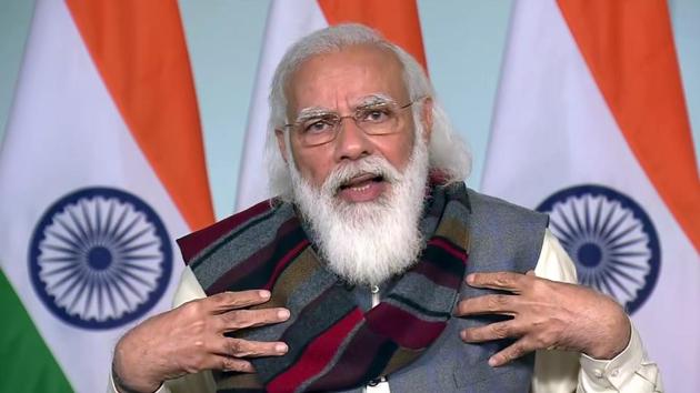 Prime Minister Narendra Modi addresses farmers at the 'Kisan Kalyan' event in Raisen (Madhya Pradesh) through video conferencing, in New Delhi. (ANI) Prime Minister Narendra Modi addresses farmers at the 'Kisan Kalyan' event in Raisen (Madhya Pradesh) through video conferencing, in New Delhi. (ANI)
