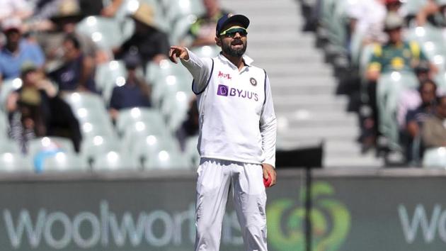 India's Virat Kohli directs his players on the second day of their cricket test match against Australia at the Adelaide Oval in Adelaide, Australia, Friday, Dec. 18, 2020.(AP) India's Virat Kohli directs his players on the second day of their cricket test match against Australia at the Adelaide Oval in Adelaide, Australia, Friday, Dec. 18, 2020.(AP)